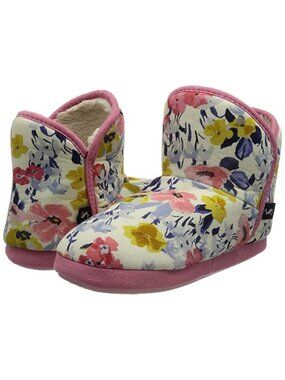 Joules Cabin Faux Fur Lined Slippers Cream Floral Women’s 7-8 New With tag